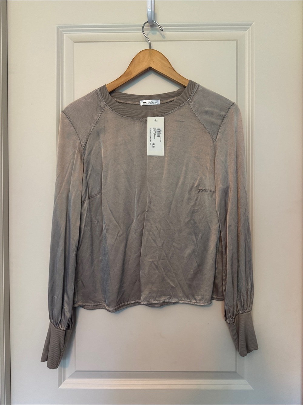 LA Made Silver-Grey Velvet Long Sleeve Top